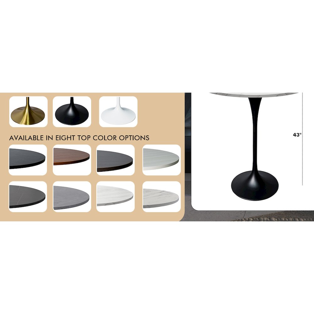Bar Height Table Black Base with 27" Round Marble White Sintered Stone Top. Picture 7