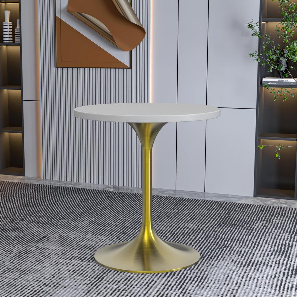 Verve 27" Round Dining Table, Brushed Gold Base with Light Natural Wood MDF Top. Picture 4