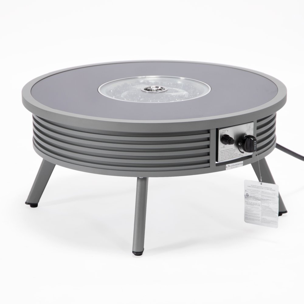 Walbrooke Outdoor Patio Aluminum Round Slats Design Fire Pit Side Table. Picture 4
