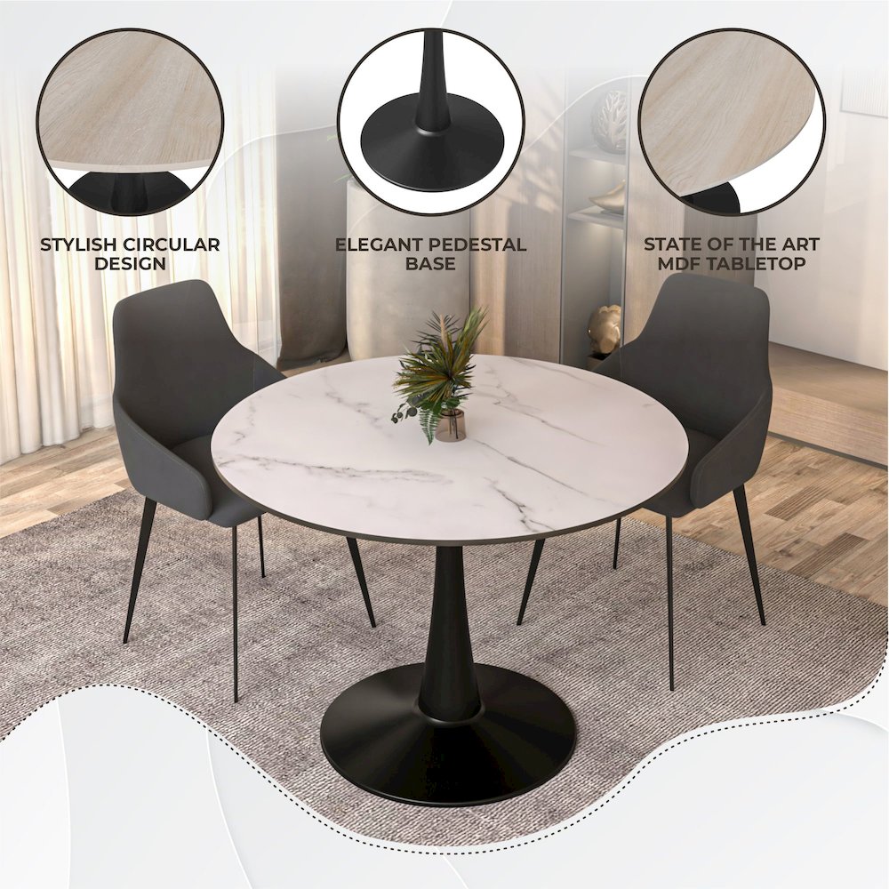 Bristol 40" round dining table Black base with marbled MDF top. Picture 13