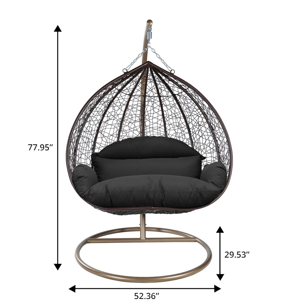 Recluse Collection Modern Outdoor Swing Chair Brown Frame with Black Cushion. Picture 12