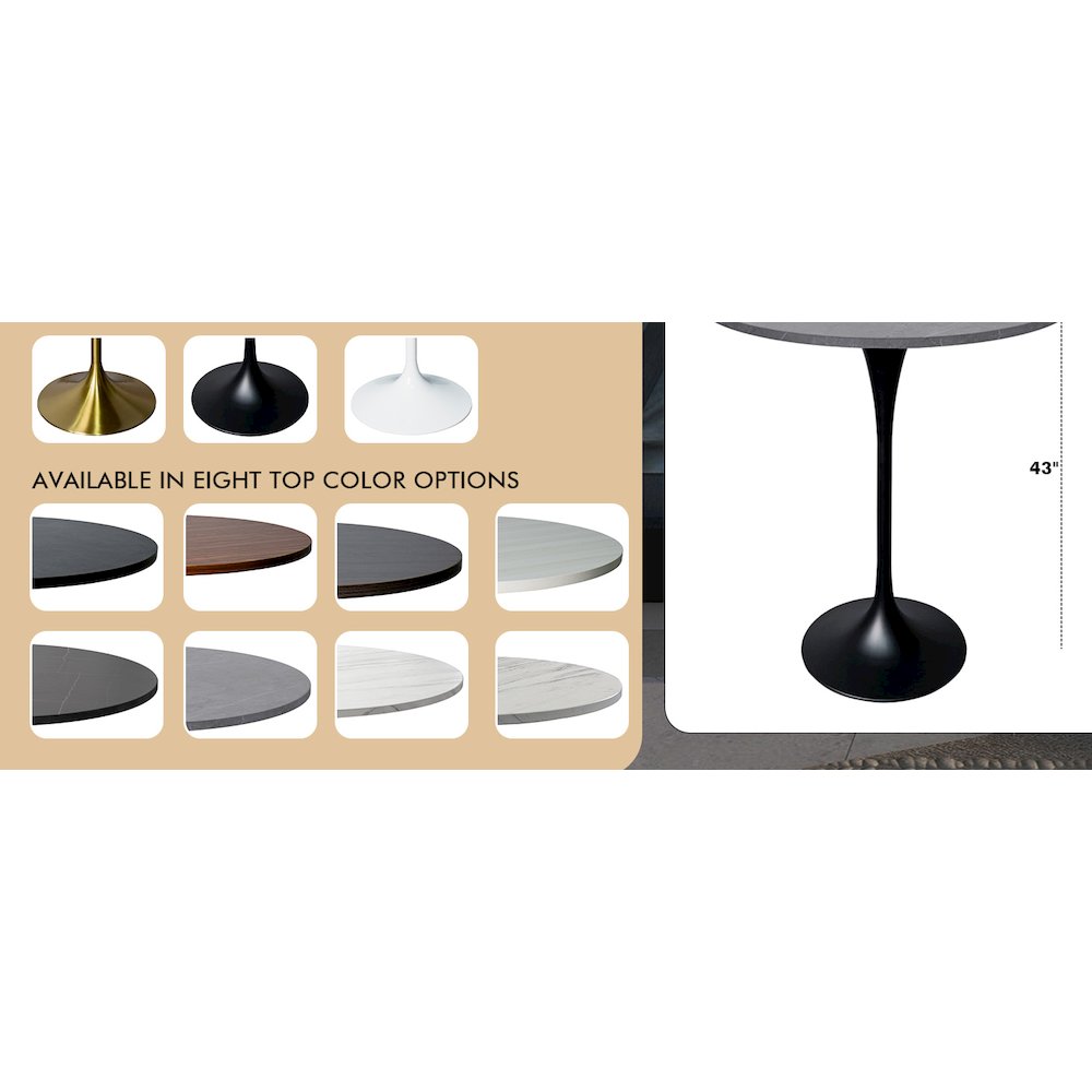 Bar Height Table Black Base with 27" Round Marble Grey Sintered Stone Top. Picture 8