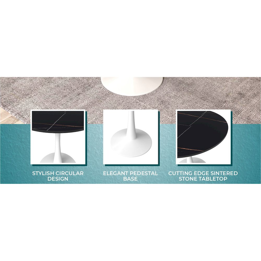 Bristol 35" round dining table White base with Black Sintered stone Top. Picture 26