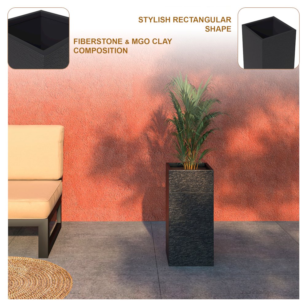 Basalt Series Poly Stone Planter 11" Square 23.6" High in Black. Picture 15