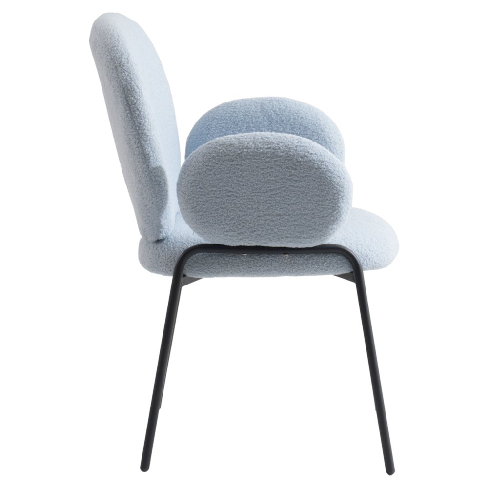 Celestial Series Boucle Dining Arm Chair, Black Frame with Blue Fabric. Picture 4