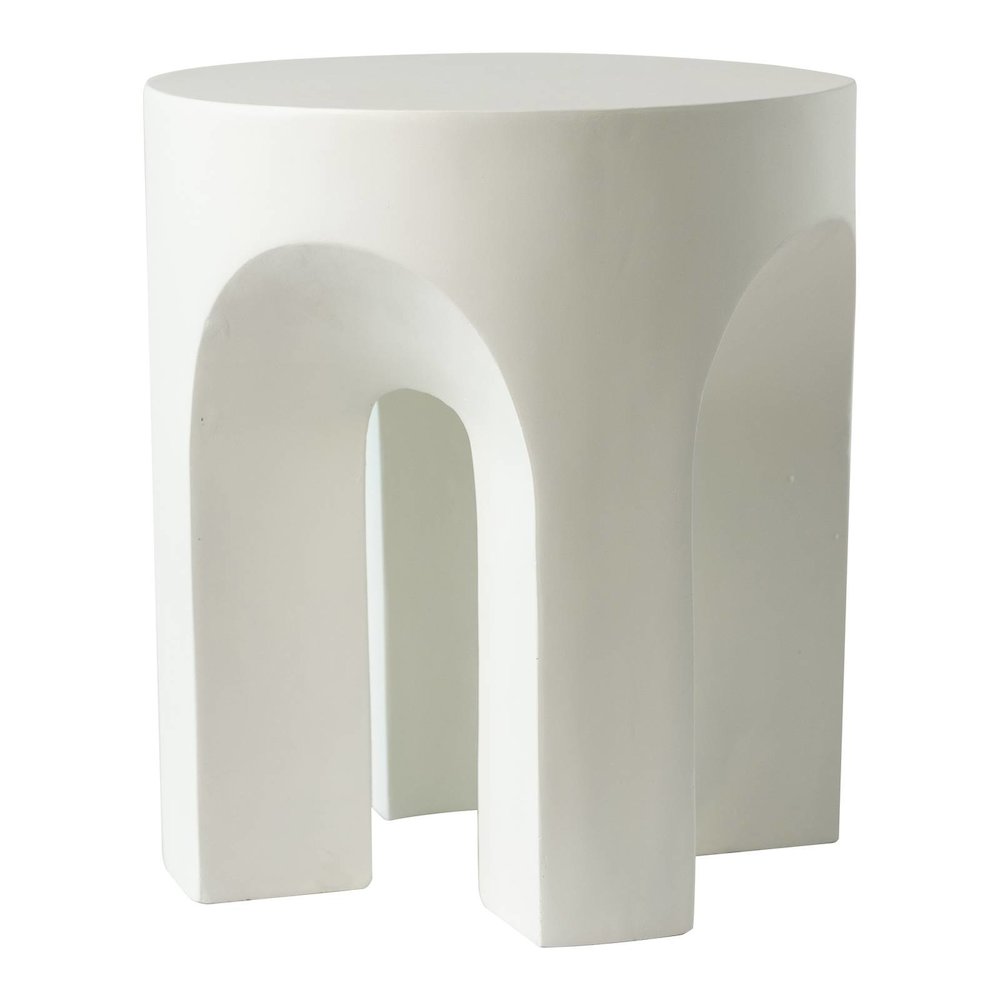 Crus Collection Fiberglass Outdoor Side Table in White. Picture 1