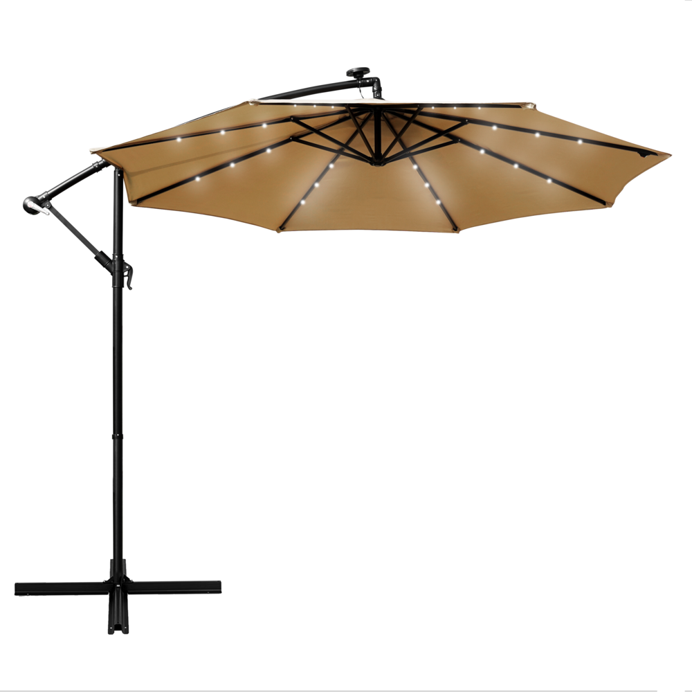 Outdoor 10 Ft Offset Cantilever Hanging Patio Umbrella With Solar Powered LED. Picture 1
