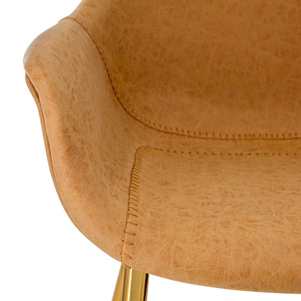 Markley Modern Leather Dining Arm Chair With Gold Metal Legs. Picture 10