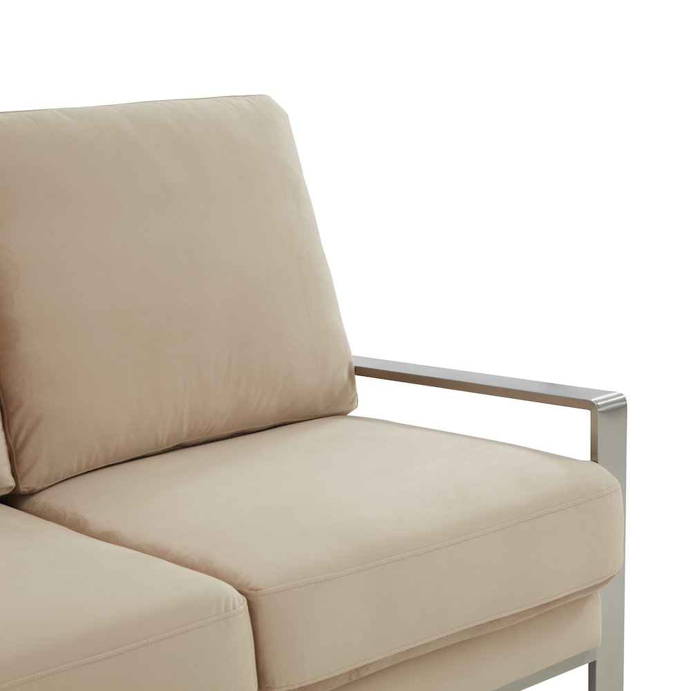 Jefferson Contemporary Modern Design Velvet Sofa With Silver Frame. Picture 6