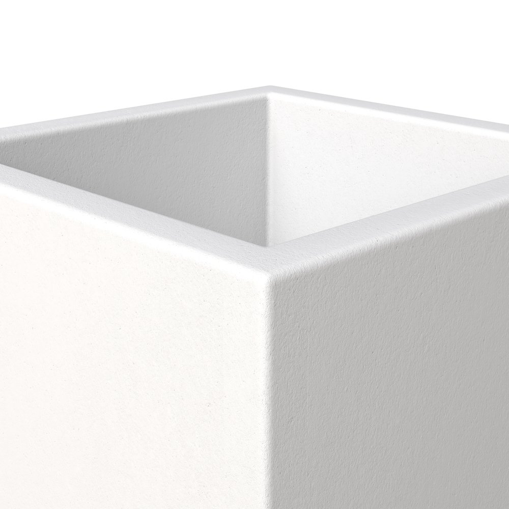 Fern Series Poly Stone Planter 15" Cube in White. Picture 5