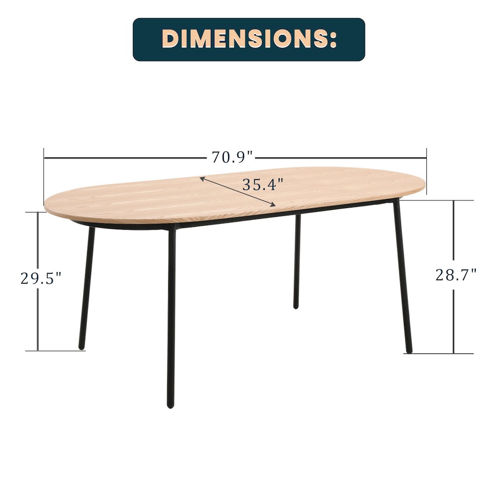 Tule Modern 71" Oval Dining Table in Natural Wood. Picture 15