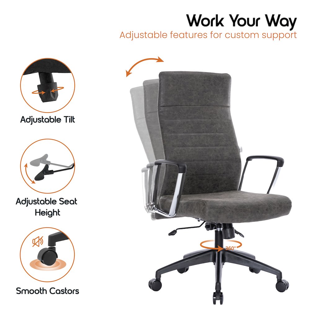Hilton Leather Office Chair in Charcoal. Picture 8