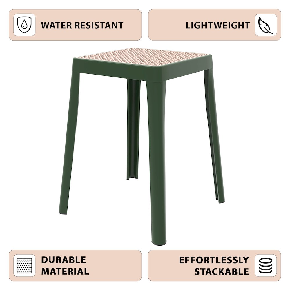 Tresse Series Stackable Poly Stool With Wicker Top 12 in Green. Picture 9