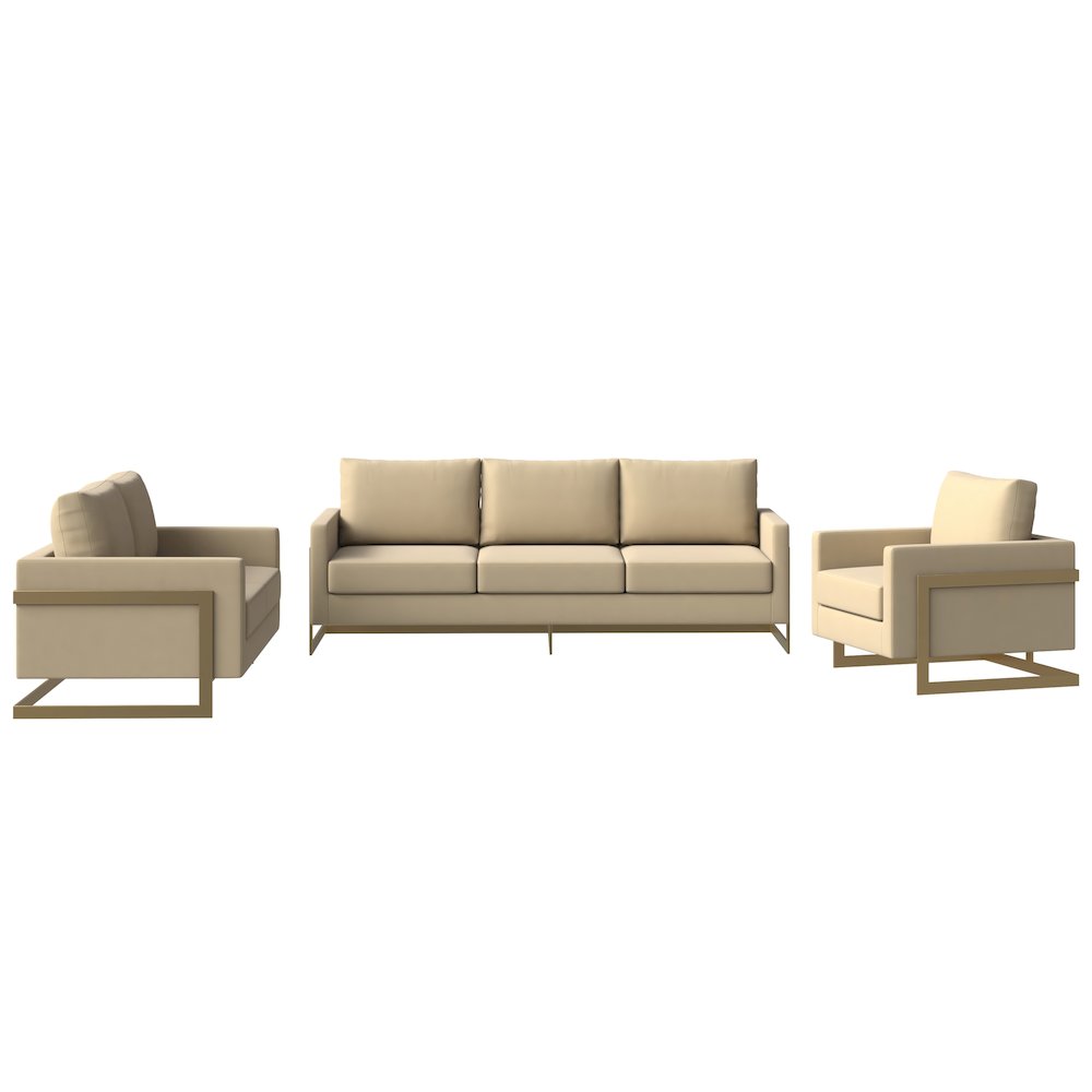 Lincoln 3-Piece Velvet Living Room Sofa Set With Gold Frame. Picture 2