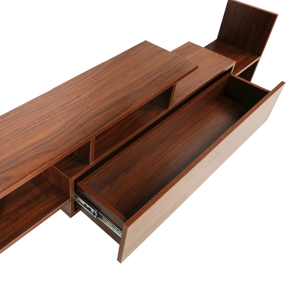 Surrey Modern TV Stand with MDF Shelves and Bookcase in Walnut. Picture 18