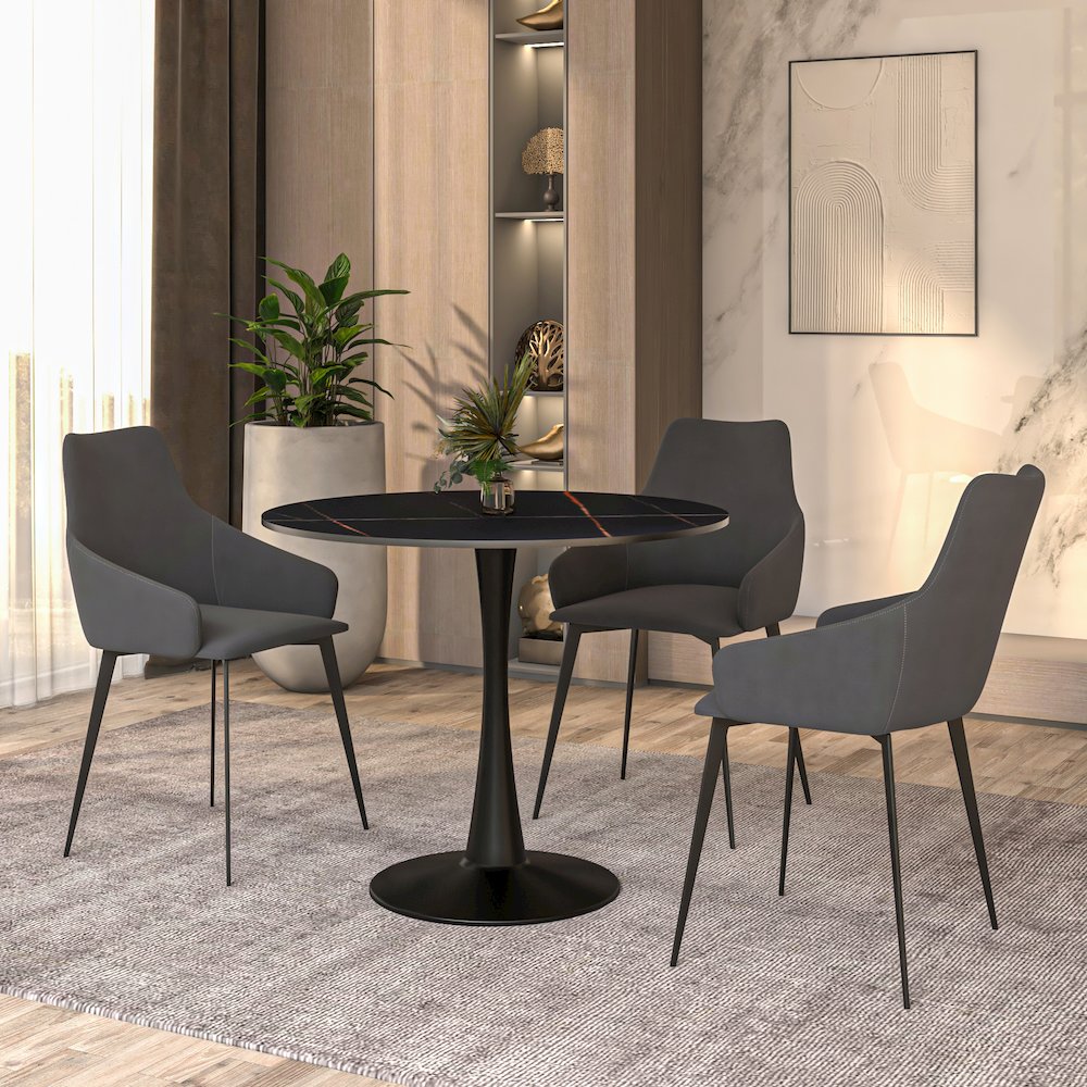 Bristol 35" round dining table Black base with Black Sintered stone Top. Picture 10