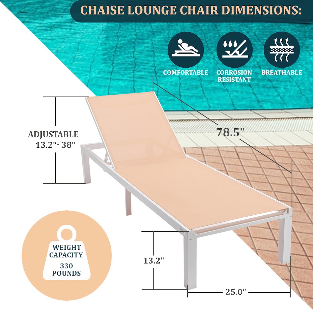 Marlin Modern White Aluminum Outdoor Patio Chaise Lounge Chair. Picture 2