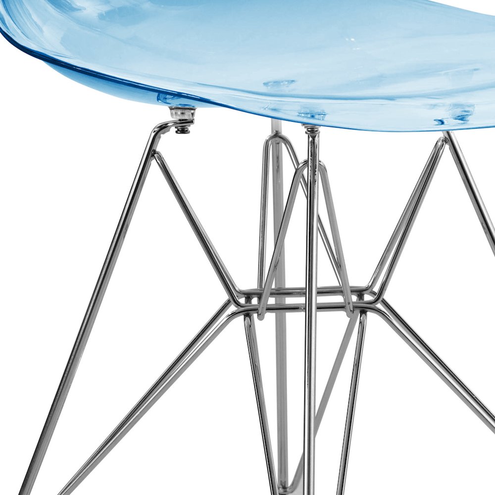 5-Piece Dining Set 35" Round Dining Table in Chrome - Transparent Blue. Picture 8
