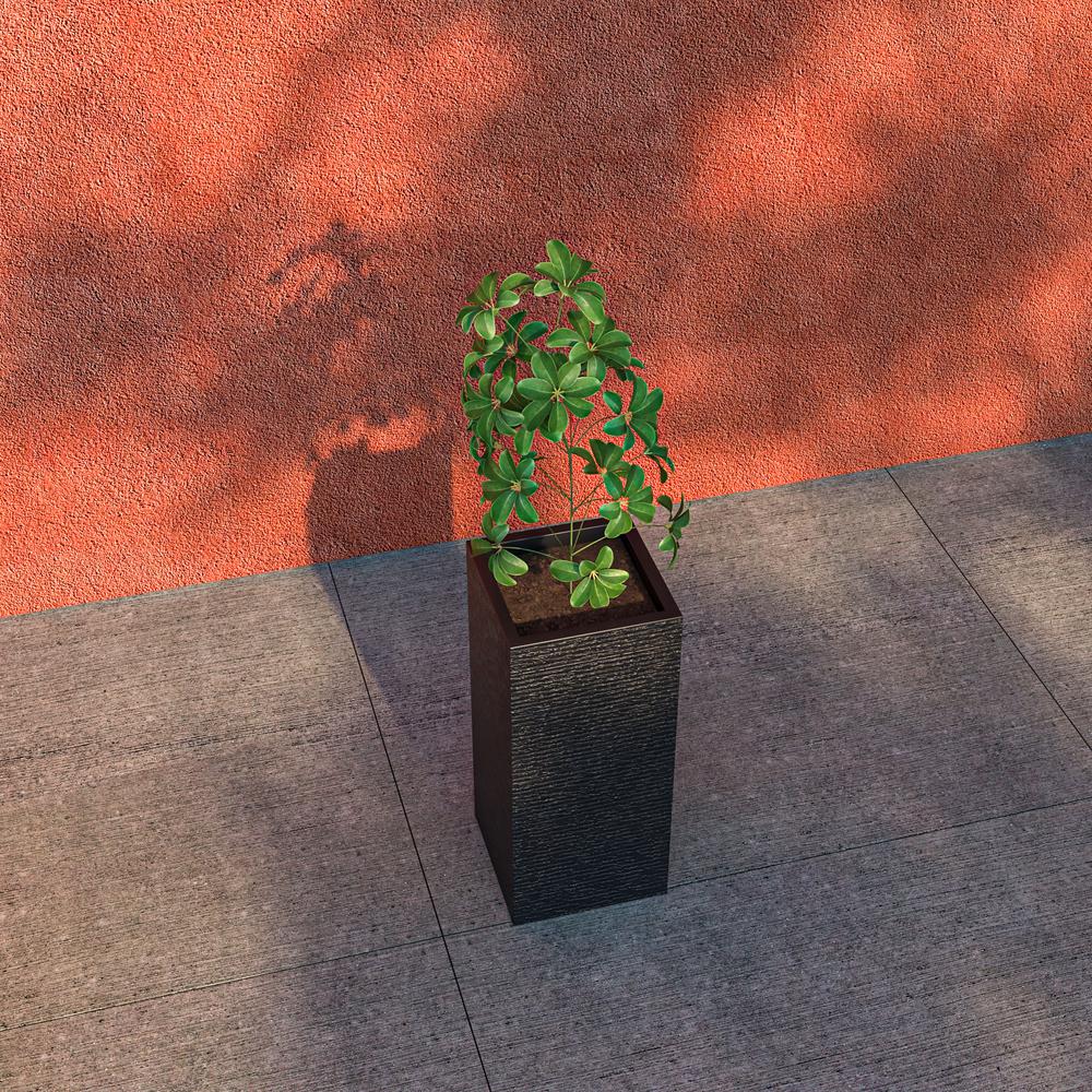 Basalt Series Poly Stone Planter 8.7" Square 19.7" High in Black. Picture 4