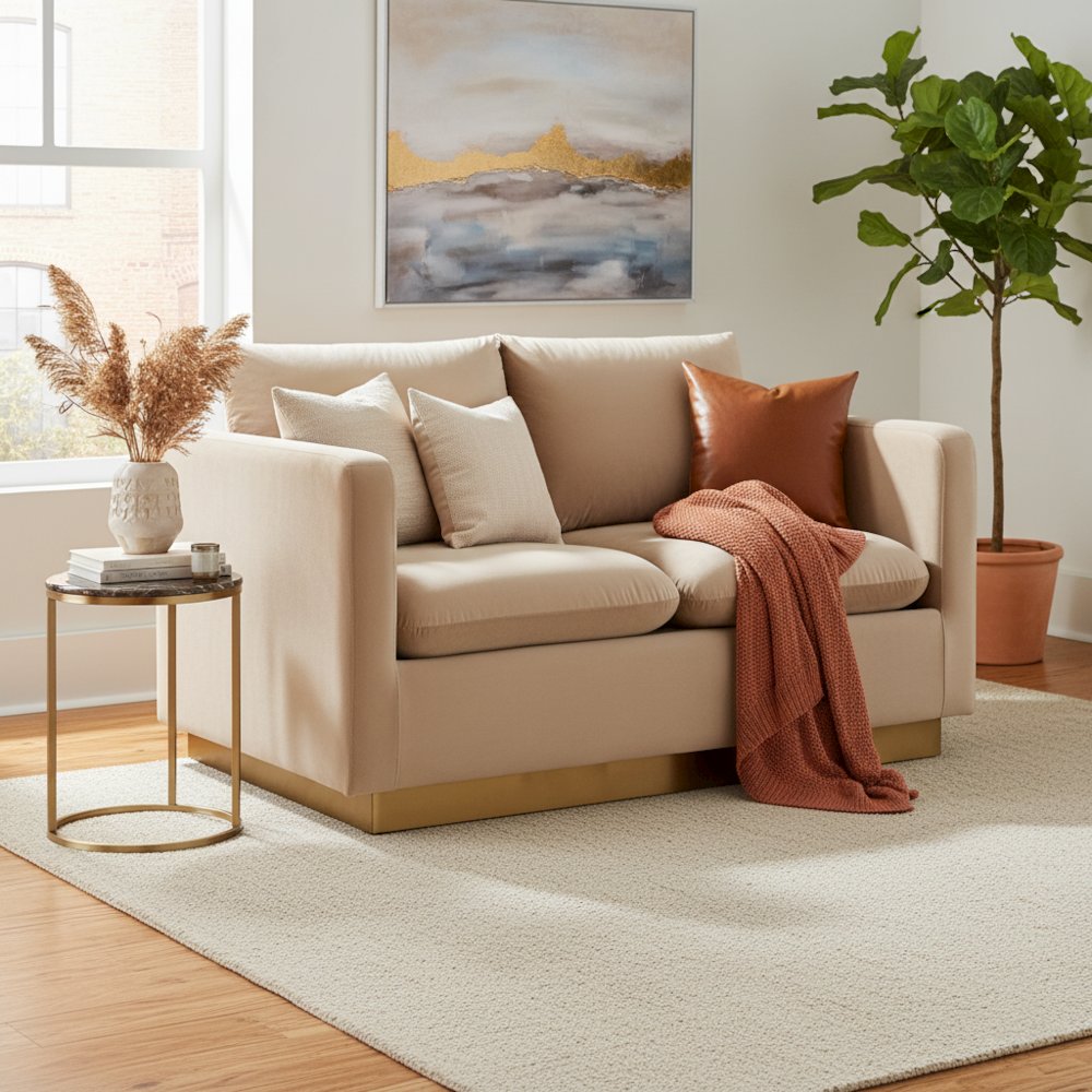 Nervo Modern Mid-Century Upholstered Velvet Loveseat with Gold Frame. Picture 38