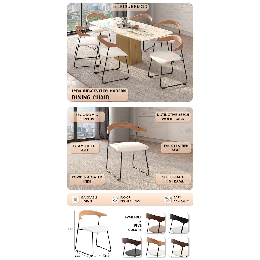 Lyra Collection Modern Chair in Natural Wood back and White Seat. Picture 7