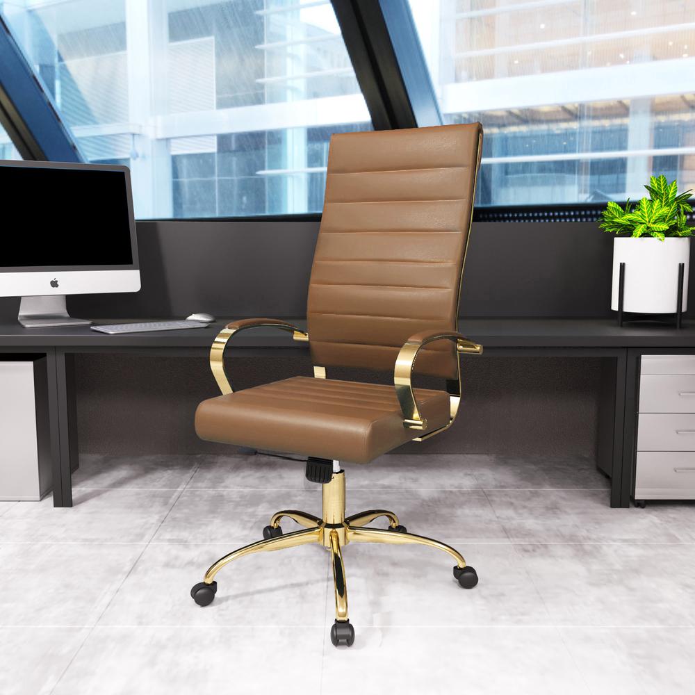 Benmar High-Back Leather Office Chair With Gold Frame. Picture 5