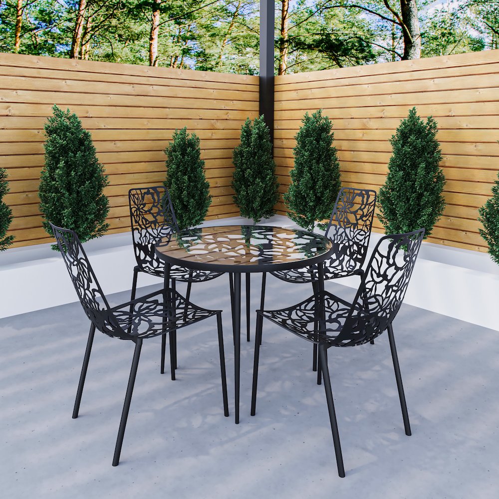 Devon Mid-Century Modern 5-Piece Aluminum Outdoor Patio Dining Set. Picture 3