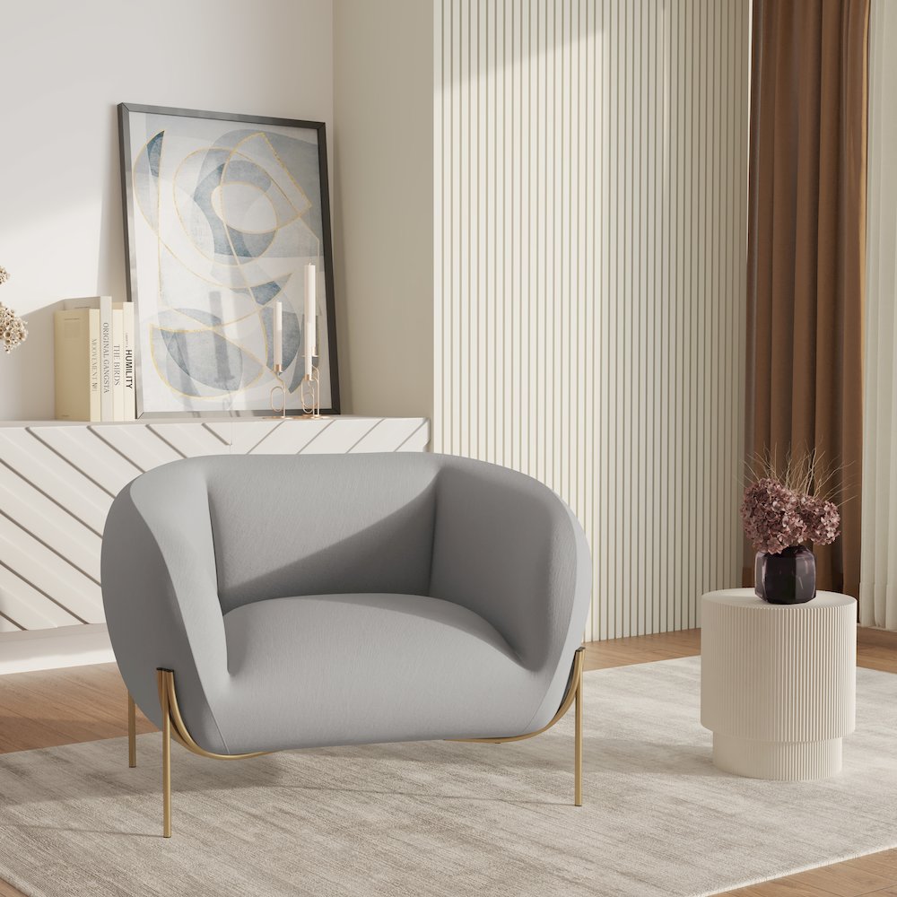 Zuno Collection Modern Single Seater Sofa in Light Grey Velvet. Picture 9