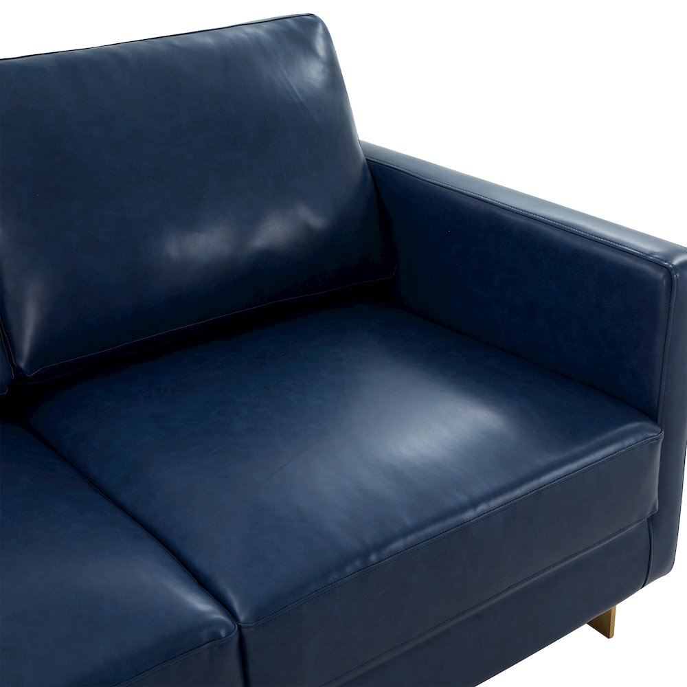Lincoln Modern Mid-Century Upholstered Leather Loveseat with Gold Frame. Picture 6