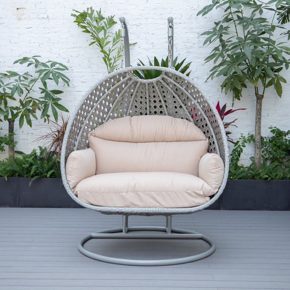 Mendoza Light Grey Wicker Hanging 2 person Egg Swing Chair. Picture 4