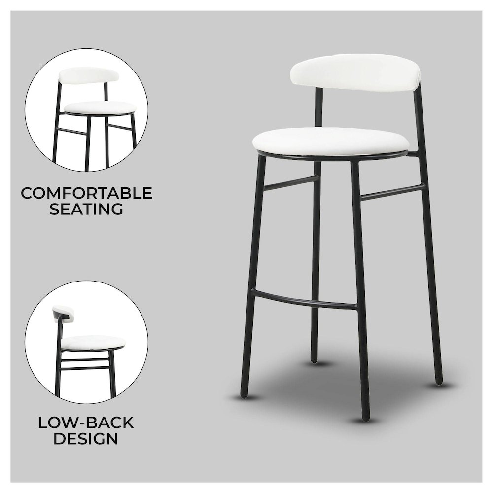 Lume Collection Modern Bar Stool in White Set of 2. Picture 13