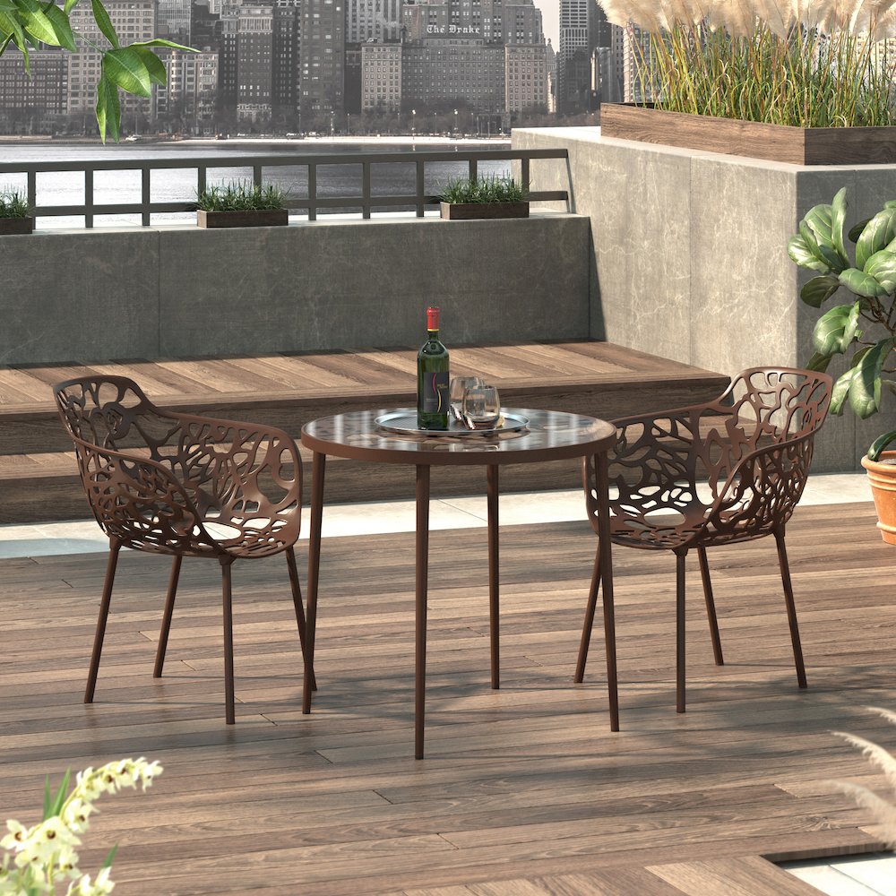 Devon Mid-Century Modern 3-Piece Aluminum Outdoor Patio Dining Set. Picture 8