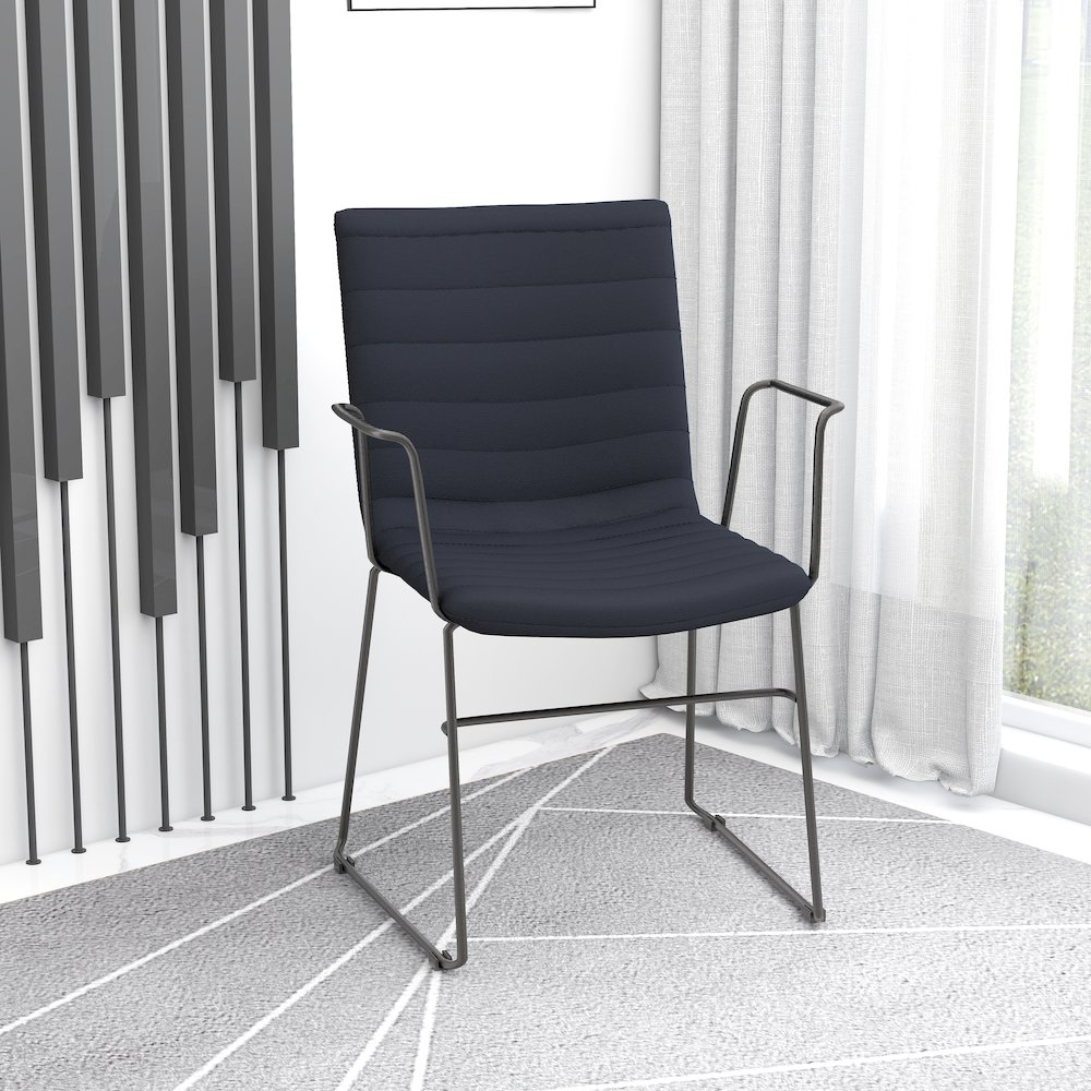 Zylar Series Office Guest Arm Chair in Black Leather. Picture 28