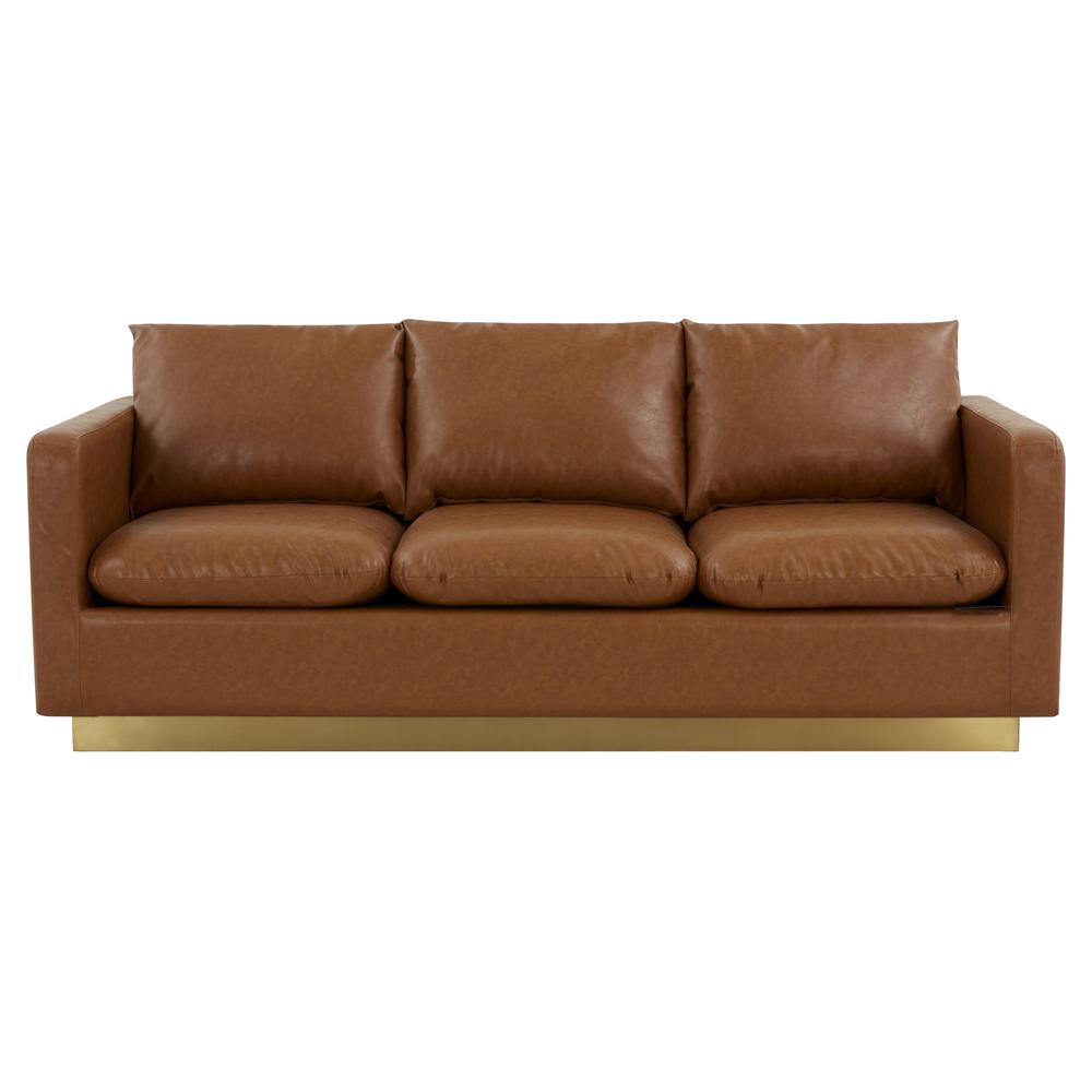 Nervo Modern Mid-Century Upholstered Leather Sofa with Gold Frame. Picture 2