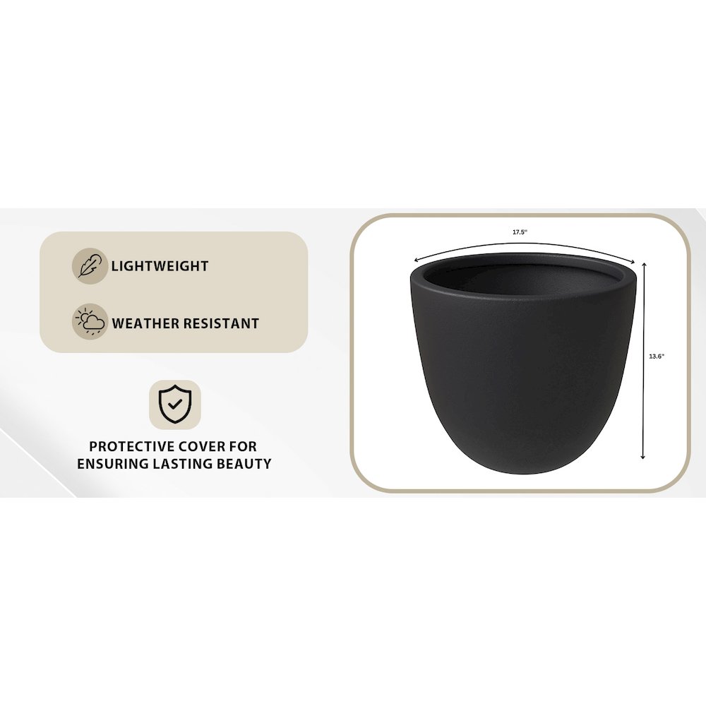 Dahlia Series Poly Stone Planter in Black 17.5 Dia, 13.6 High. Picture 4