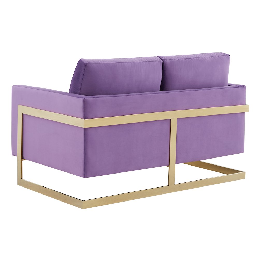 Lincoln Modern Mid-Century Upholstered Velvet Loveseat with Gold Frame. Picture 8