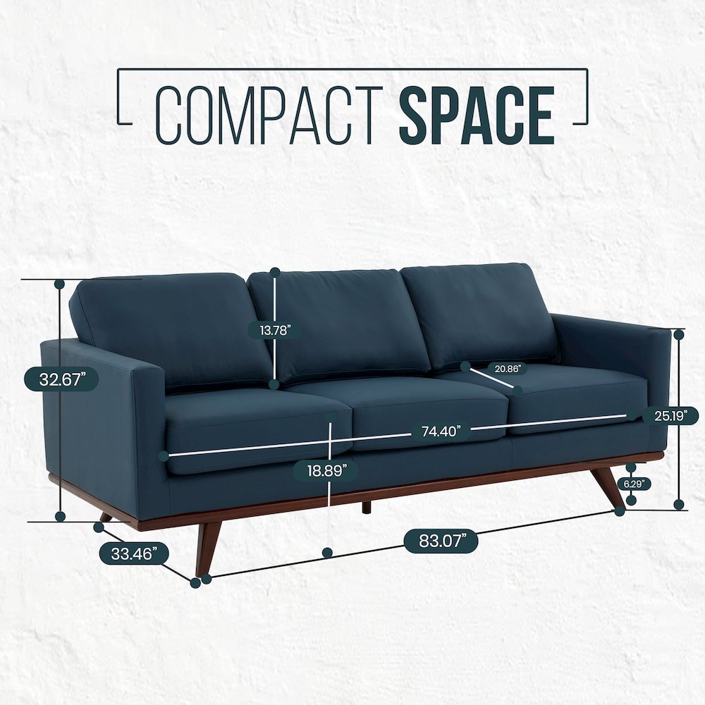 Chester Modern Leather Sofa With Birch Wood Base. Picture 5