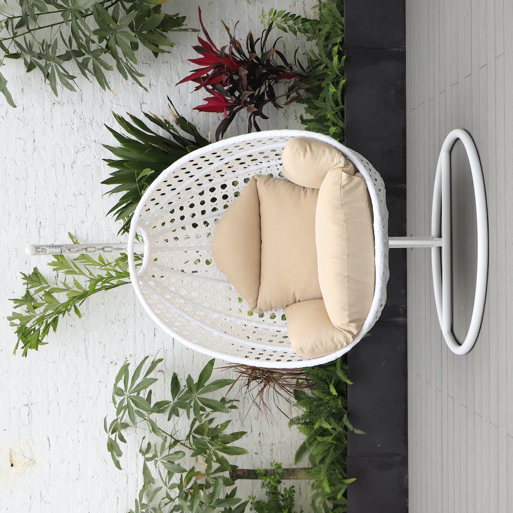 White Wicker Hanging Egg Swing Chair. Picture 4