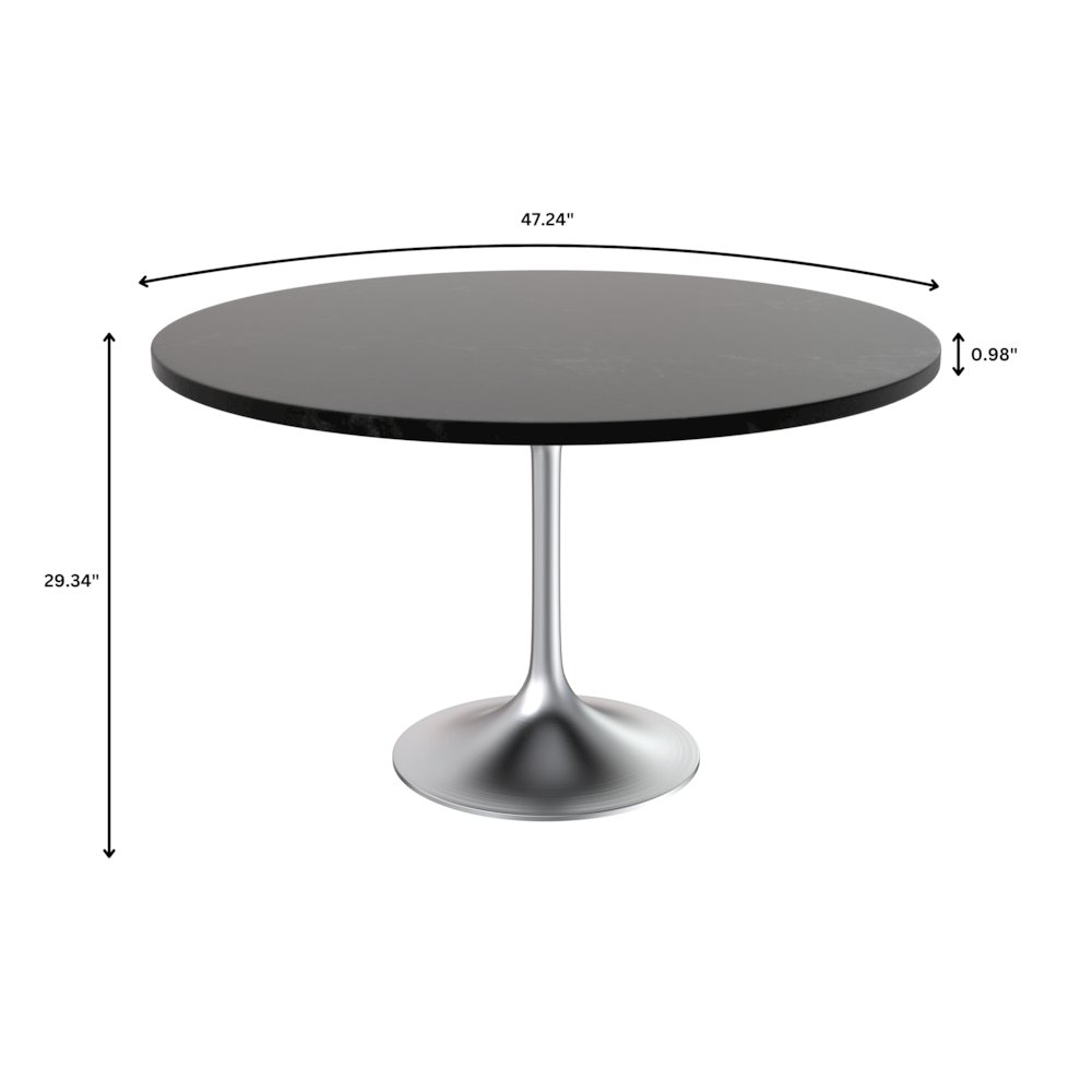 Verve Collection 48" Round Dining Table, Brushed Chrome Base with Black MDF Top. Picture 7