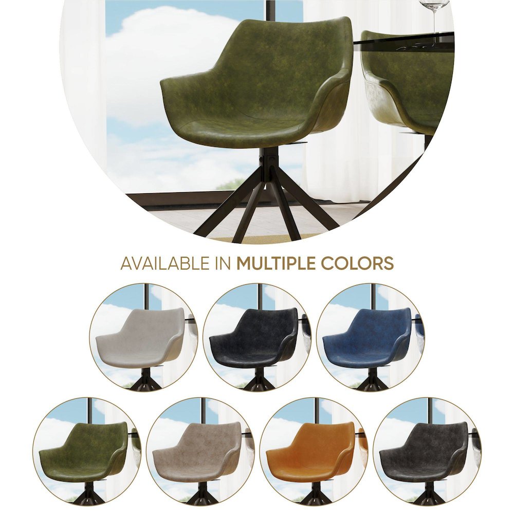 Markley Modern Leather Dining Swival Arm Chair in Green. Picture 7