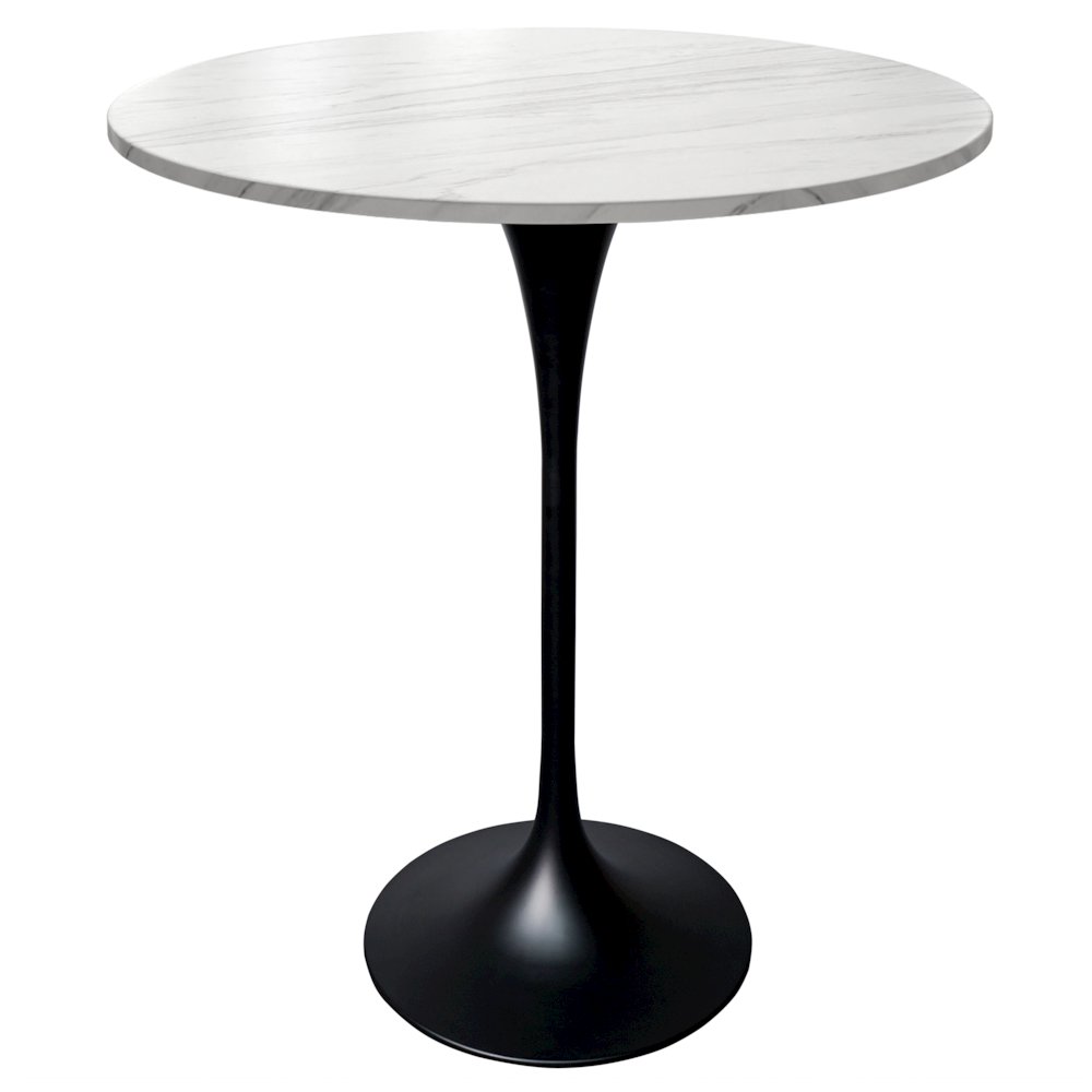 Bar Height Table Black Base with 27" Round Marble White Sintered Stone Top. Picture 1