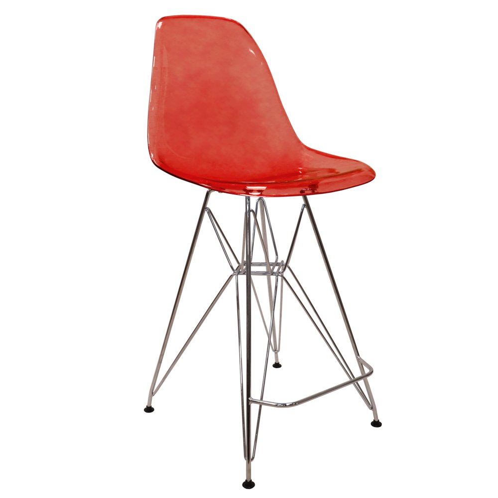 Cresco Modern Acrylic Barstool with Chrome Base and Footrest in Transparent Red. Picture 2