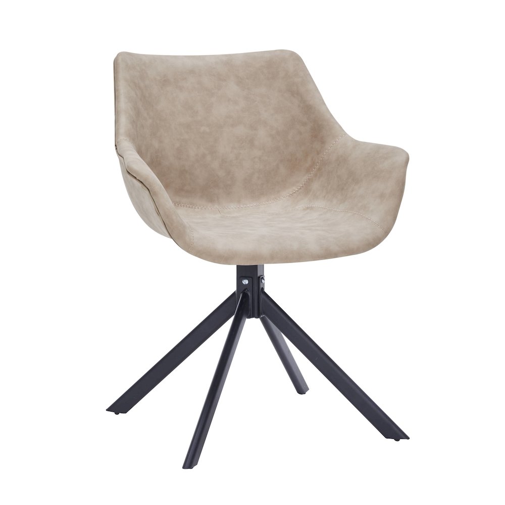 Markley Modern Leather Dining Swival Arm Chair in Taupe. Picture 2