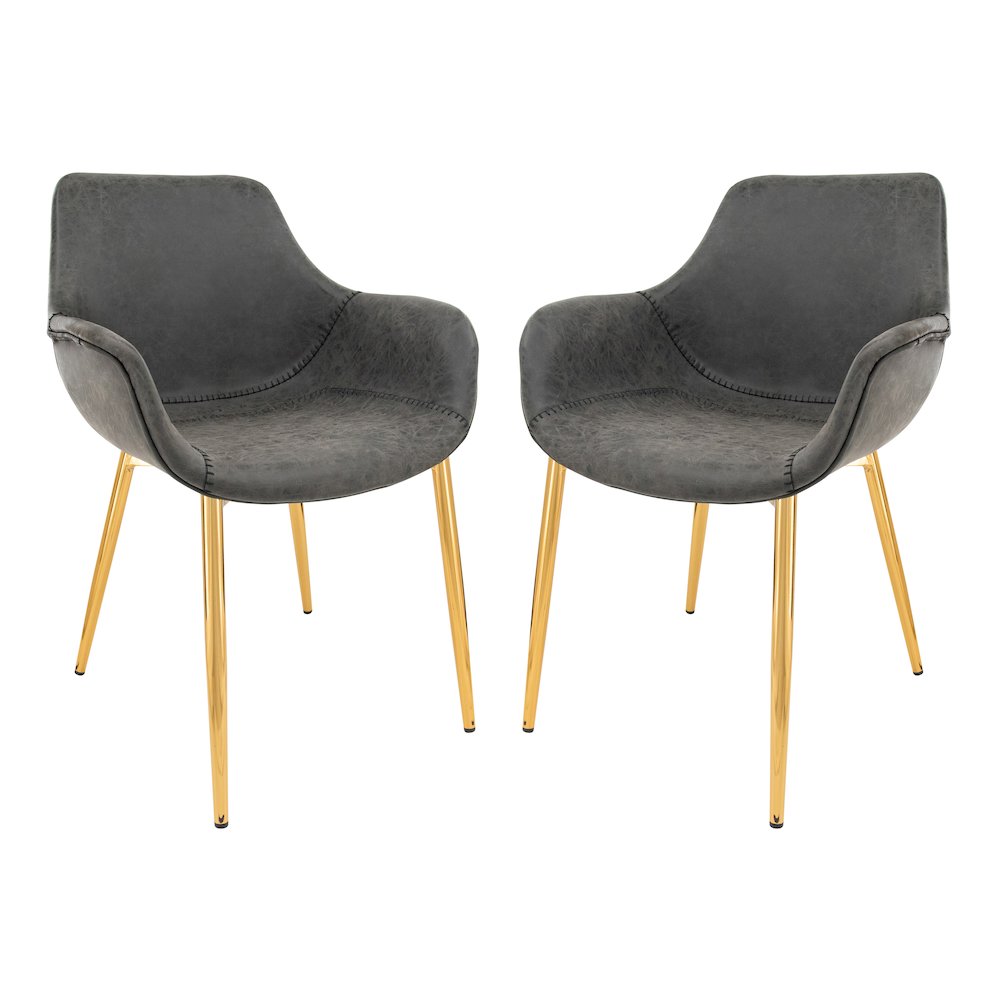 Markley Modern Leather Dining Arm Chair With Gold Metal Legs Set of 2. Picture 1