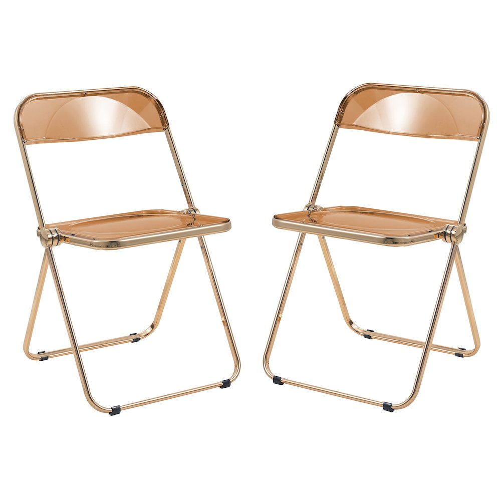 Lawrence Acrylic Folding Chair With Gold Metal Frame, Set of 2. Picture 7