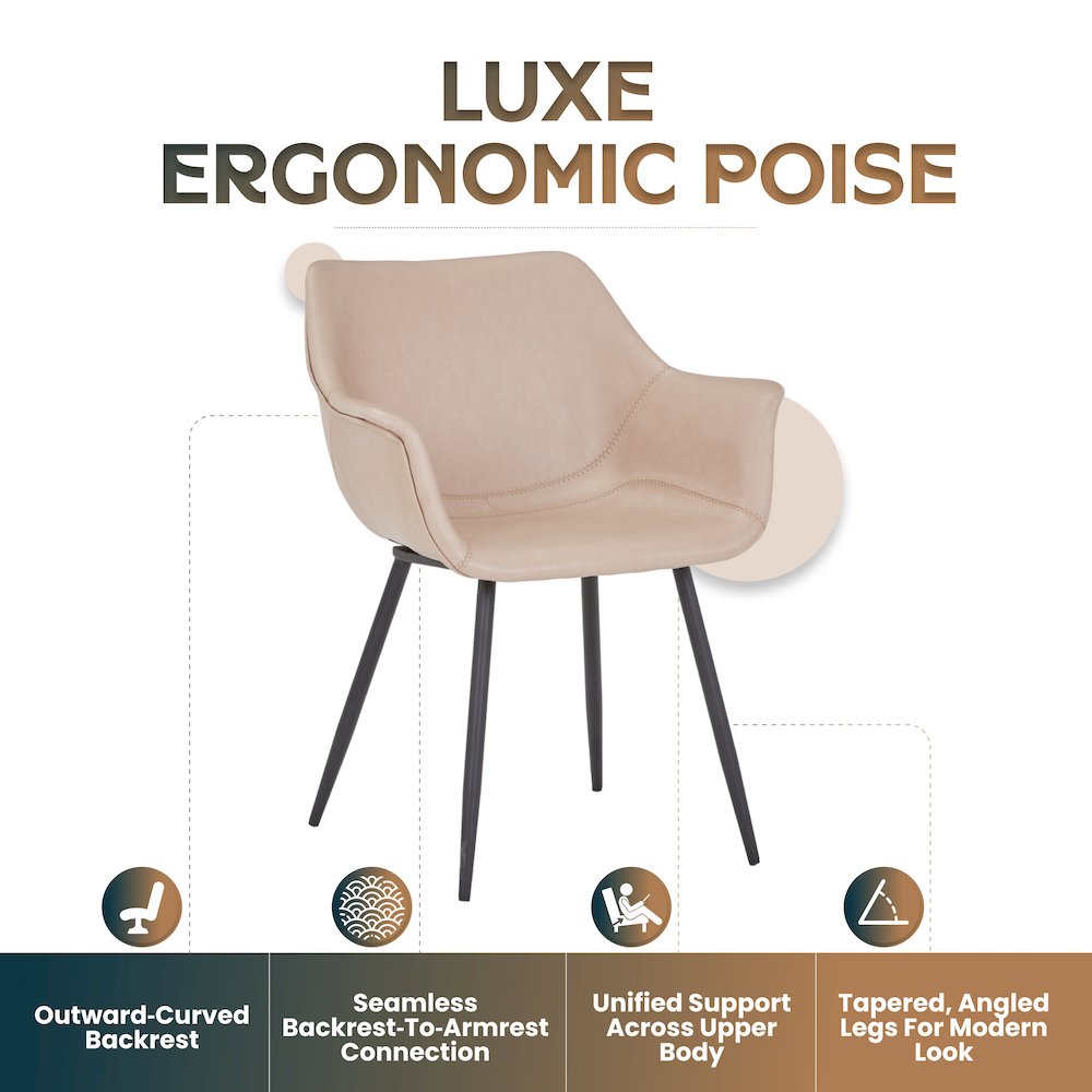 Markley Modern Leather Dining Arm Chair in Taupe. Picture 11