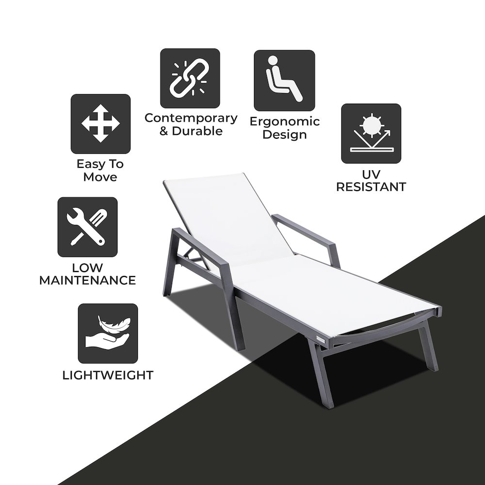Marlin Patio Chaise Lounge Chair With Armrests in Black Aluminum Frame. Picture 3