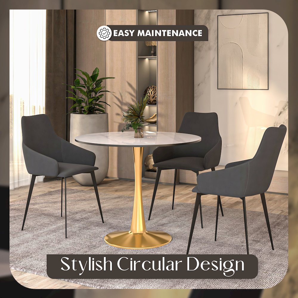 Bristol 40" round dining table Gold base with White Sintered stone Top. Picture 22