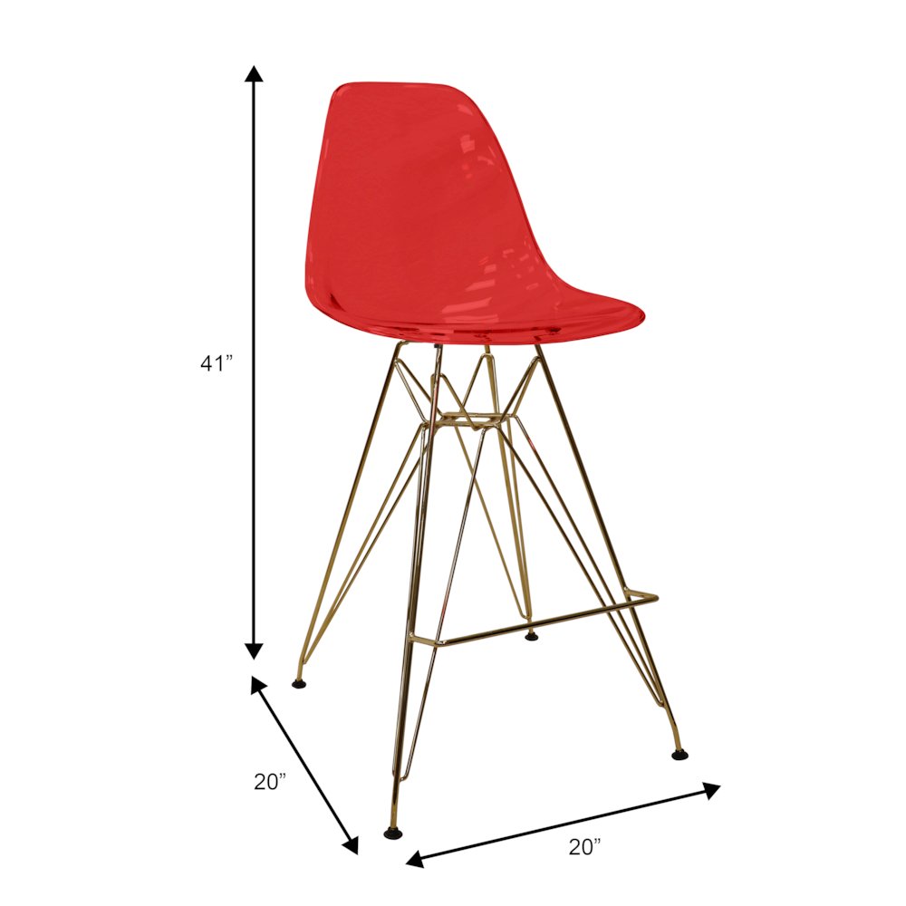 Cresco Counter Height Chair With Eiffel Gold Base In Transparent Red. Picture 9