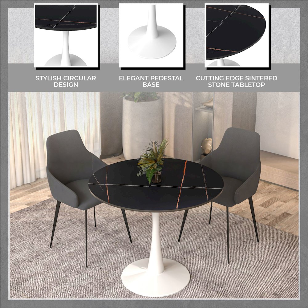 Bristol 31" round dining table White base with Black Sintered stone Top. Picture 20